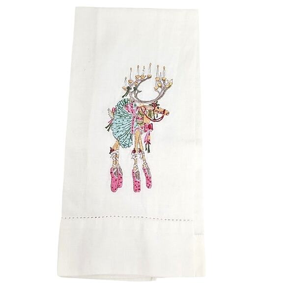 Patience Brewster Festive Embroidered "Prancer" Christmas Tea Towel Holiday NWOT - Picture 1 of 6